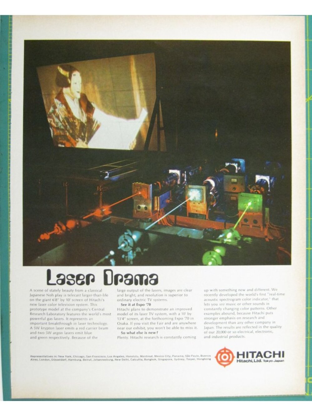 Print Ad Hitachi Laser Drama Expo 70 Laser Color TV System Prototype Japan 1969